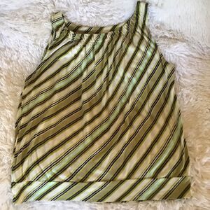 Loft Green Diagonal Striped Top Size L Sleeveless Tank Gathers Summer Beach